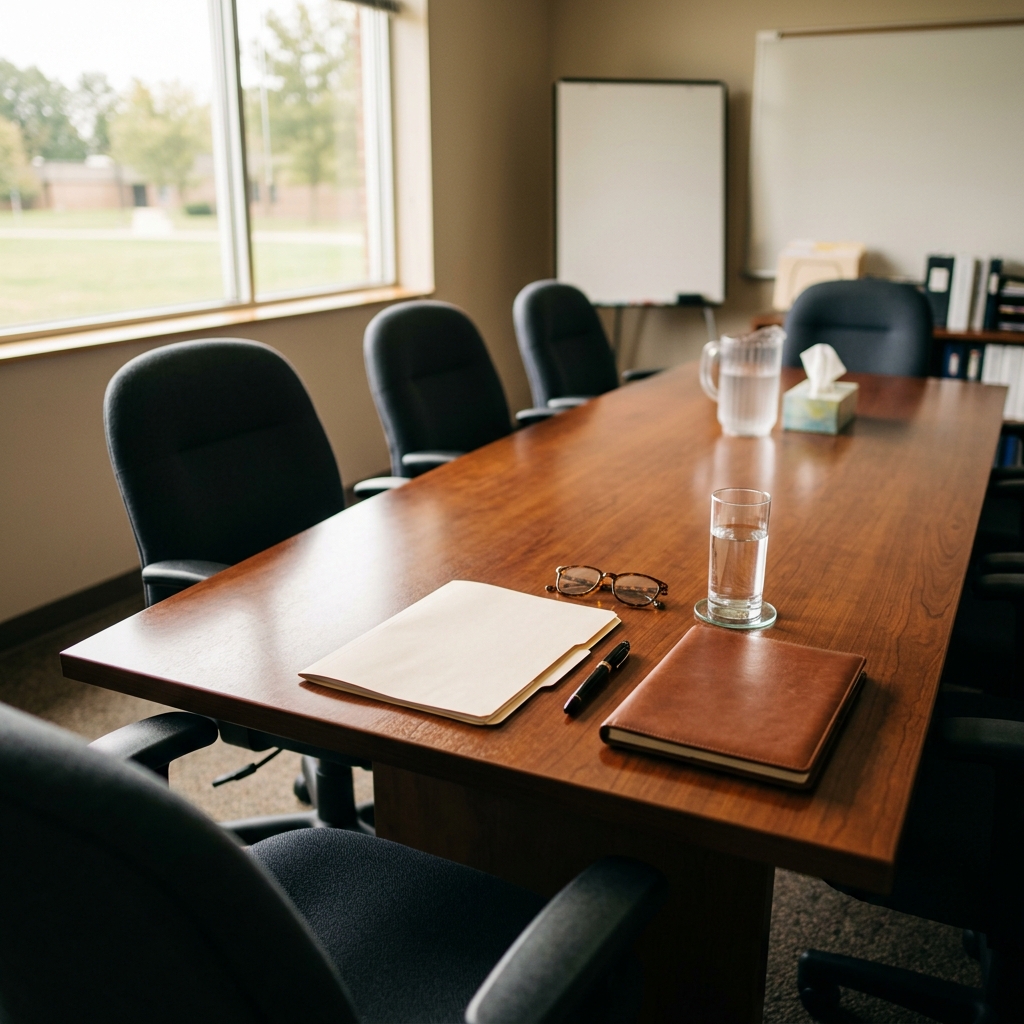 A school district Section 504 and ARD committee conference table set with a student evaluation file